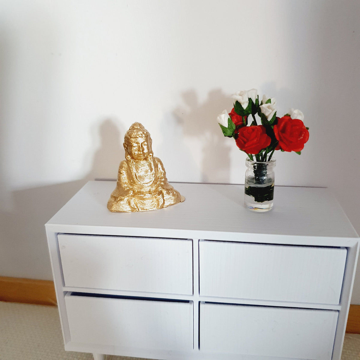 Dolls House Copper, Gold, White or Silver Buddha 1:12th Scale Ornaments, Miniature Buddha