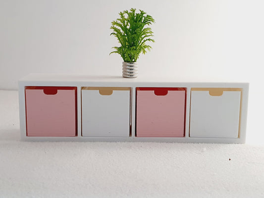 Dolls House 4x Cube Storage Unit with Boxes | Modern Design | 1:12 Scale