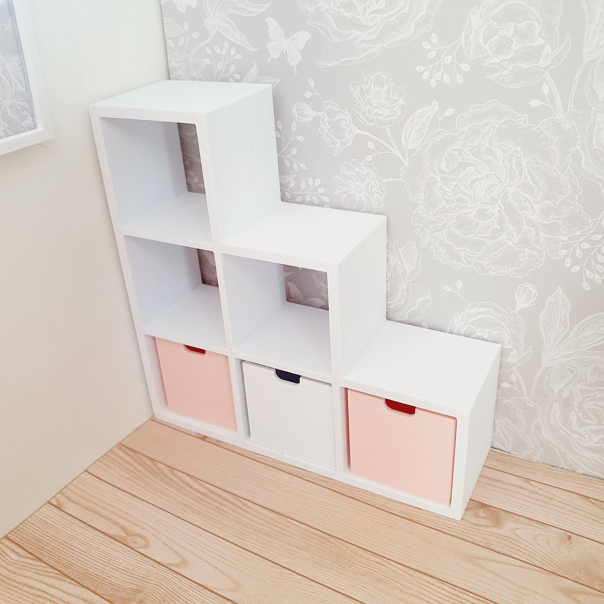 Dolls House Staged Cube Storage Unit | 3 Boxes Included | 1:12 Scale Modern Miniature