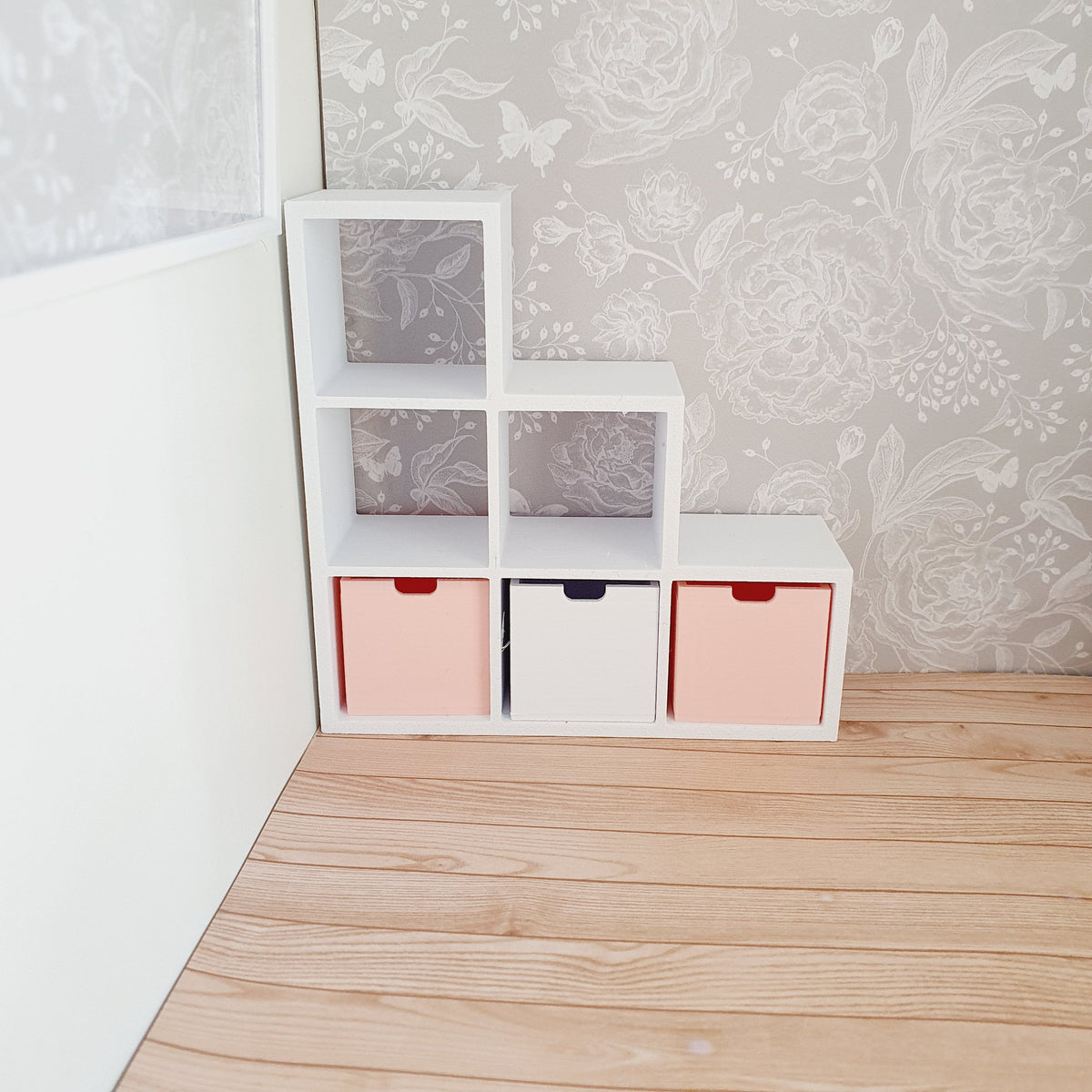 Dolls House Staged Cube Storage Unit | 3 Boxes Included | 1:12 Scale Modern Miniature