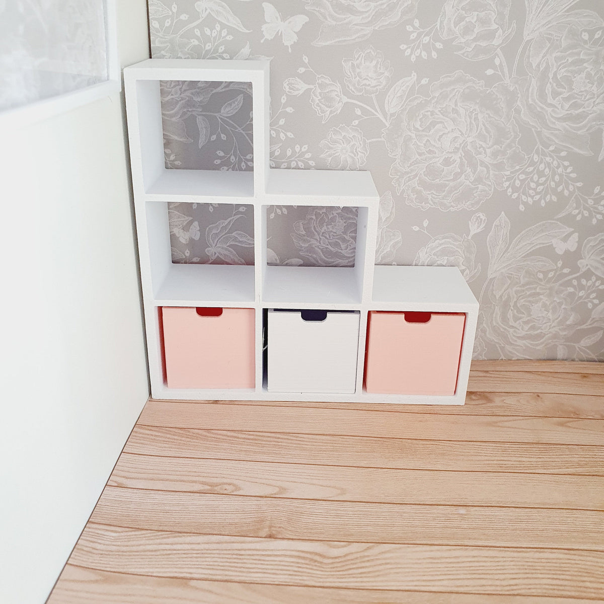Dolls House Staged Cube Storage Unit | 3 Boxes Included | 1:12 Scale Modern Miniature