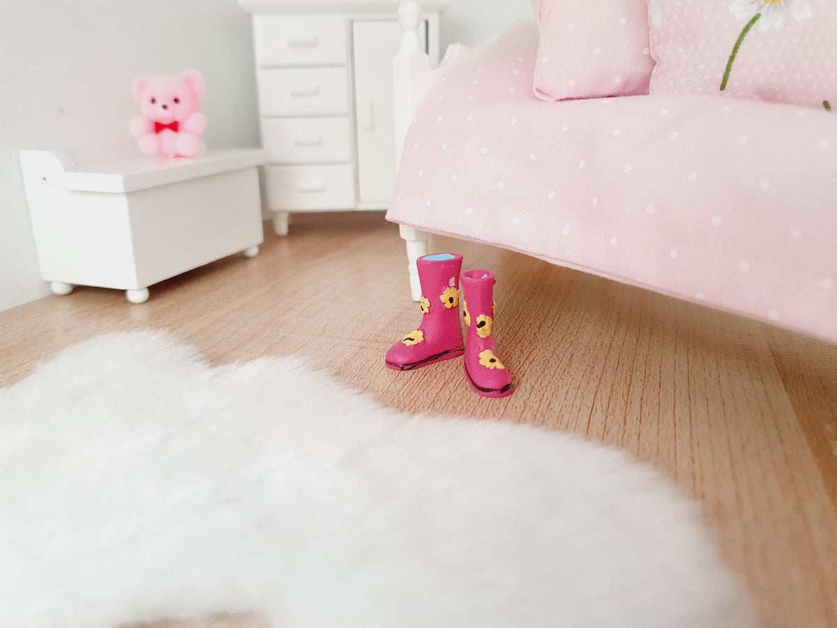 Dolls House Girl’s Flower Wellies | Miniature Garden Boots | 1:12 Scale