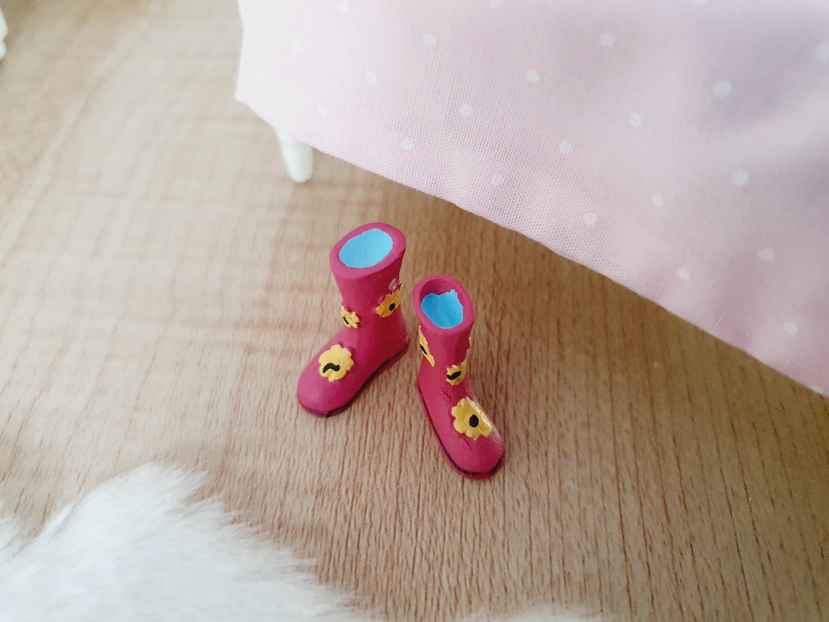 Dolls House Girl’s Flower Wellies | Miniature Garden Boots | 1:12 Scale