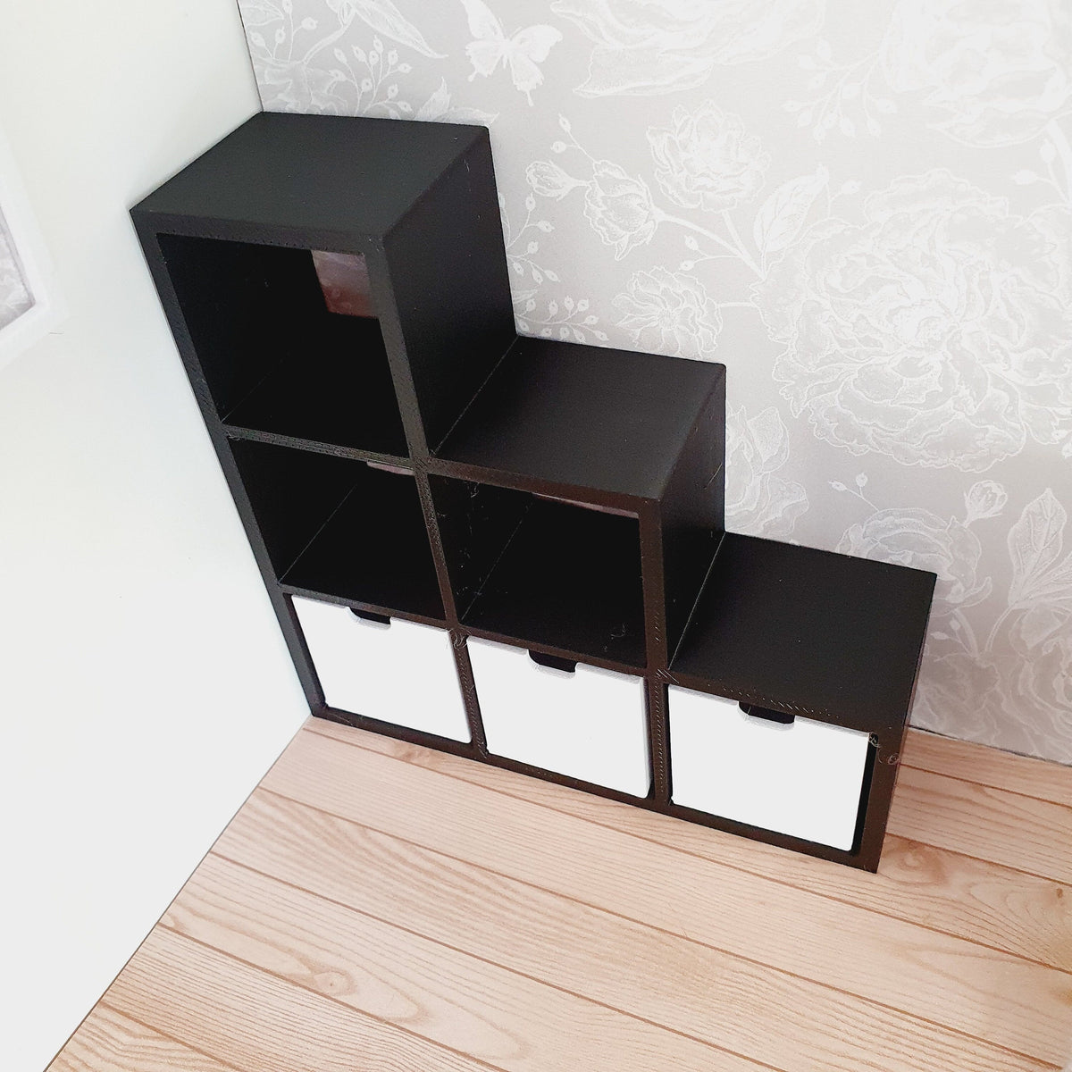 Dolls House Staged Cube Storage Unit | 3 Boxes Included | 1:12 Scale Modern Miniature