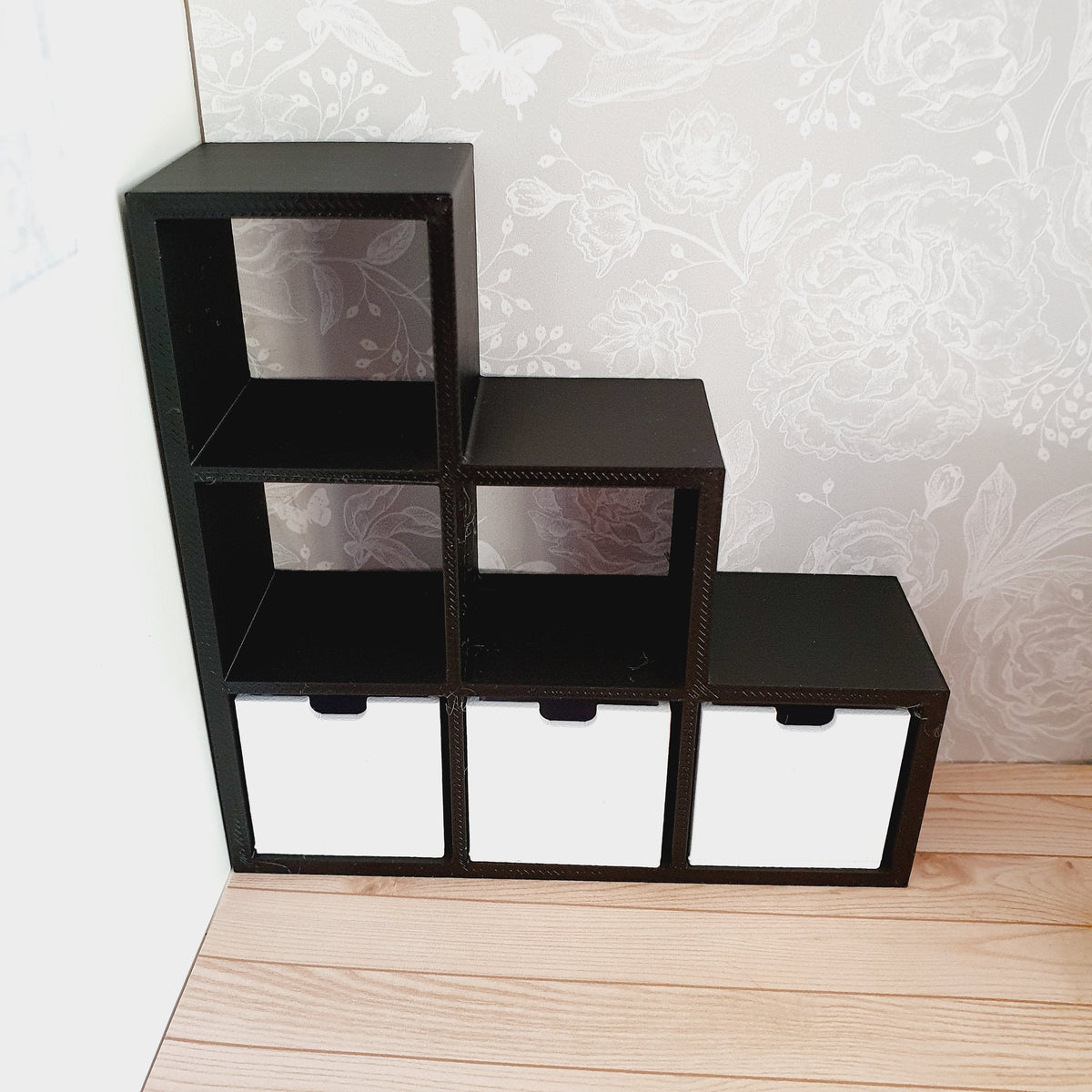 Dolls House Staged Cube Storage Unit | 3 Boxes Included | 1:12 Scale Modern Miniature