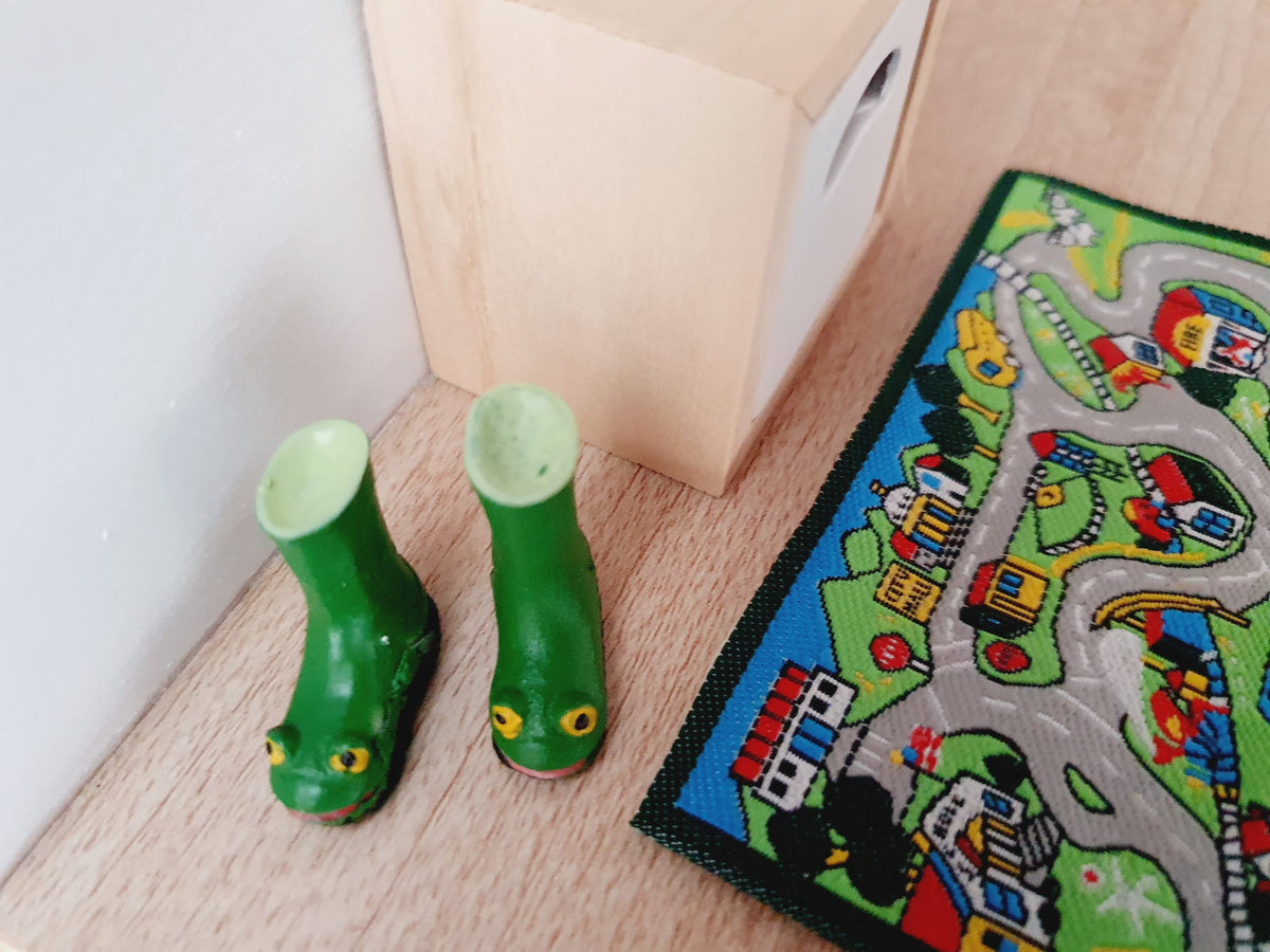 Dolls House Frog Wellies Boy's Green Garden Boots