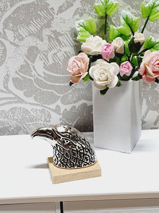 Dolls House Eagle Ornament | Miniature Eagle Head on Wooden Base | 1:12 Scale