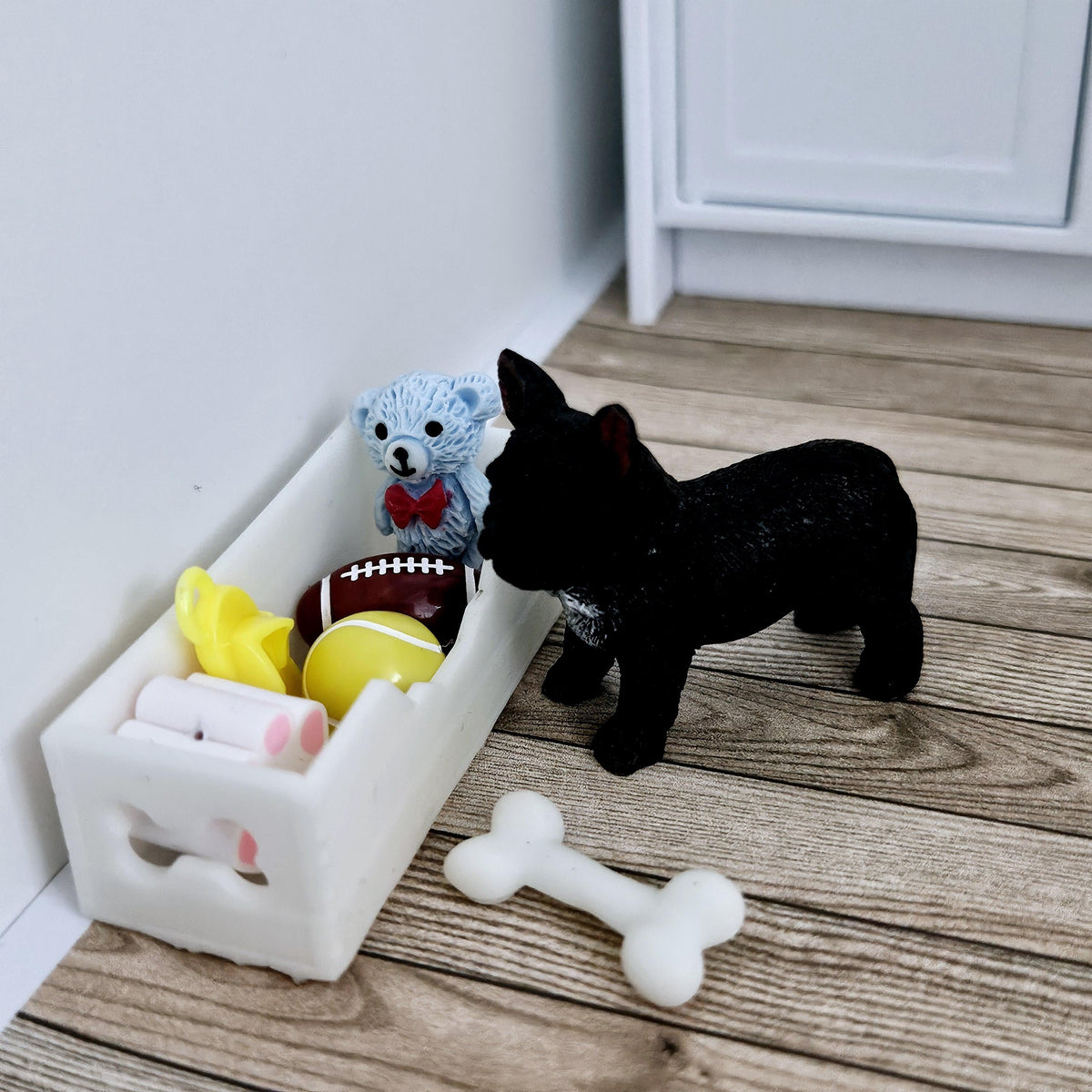 Dolls House Dog Toy Box | Includes 6 Toys | Choice of Colours | 1:12 Scale Miniature