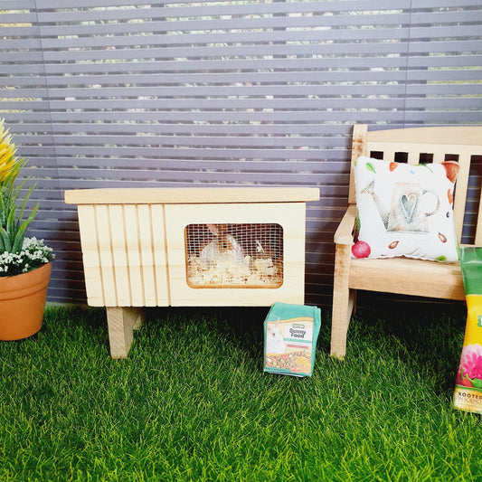 Dolls House Rabbit Hutch Set | With Accessories & Rabbit | 1:12 Scale Miniature