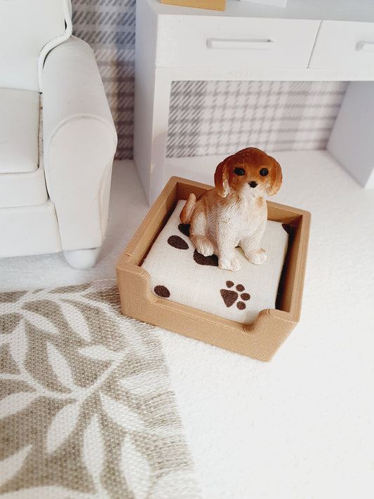Dolls House Choice of Colours Dog Bed with Paw Print Pad, 12th Scale, Miniature Pet Bed