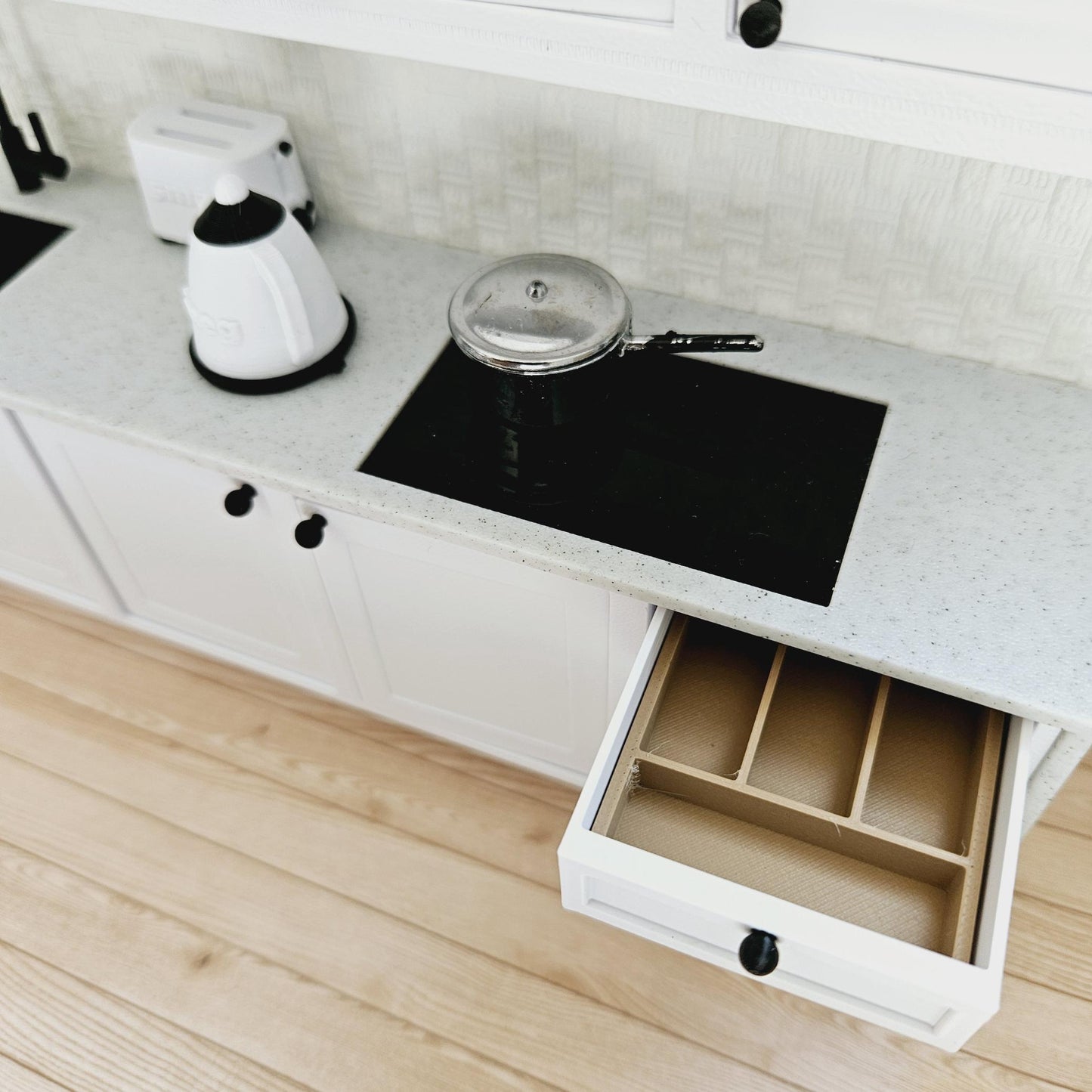 Dolls House Kitchen , Full Set with Smeg Fridge, Dining & Accessories, 1:12 Scale, Miniature Furniture
