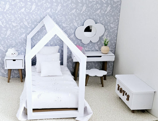 Miniature Dolls House Child's Housebed Bedroom Set, Dollhouse Furniture, Dolls House Miniatures, Dollhouse Accessories, 12th Scale