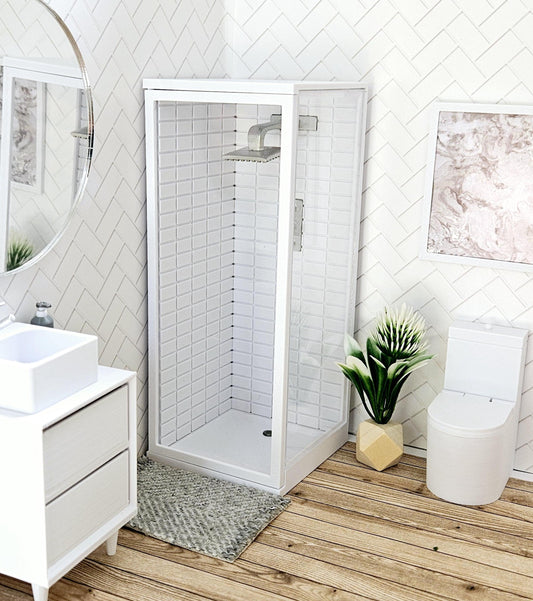 Dolls House Modern Shower Cubicle | Acrylic Door & Metro Tiles | 1:12 Scale Miniature