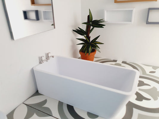 Dolls House Modern Bath with chrome taps, Choice of colours 1:12th Scale, Miniature dollhouse bathtub