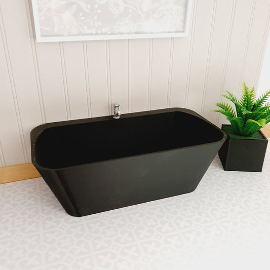 Dolls House Modern Black Bath with chrome tap, 1:12th Scale, Miniature Freestanding bath (BATH3)