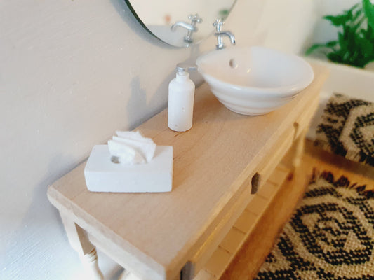 Dolls House Modern Bathroom Set Soap Pump & Tissue Box, 1:12th Scale, Miniature, Choice of Colours