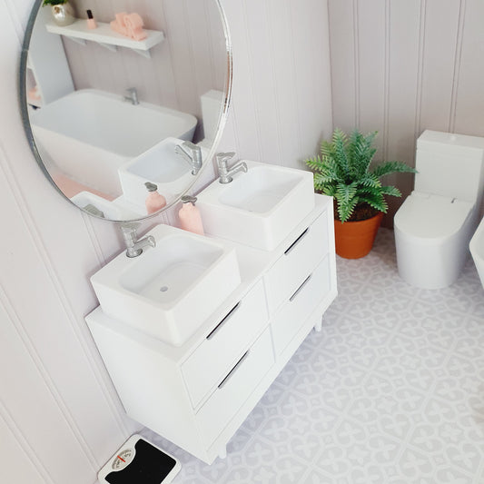 Dolls House Bathroom Vanity Unit | Choice of Square or Round Sinks | 1:12 Scale Miniature