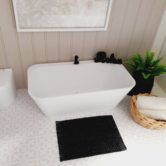 Dolls House Modern White Bath with black tap, 1:12th Scale, Miniature Freestanding bath (BATH3)
