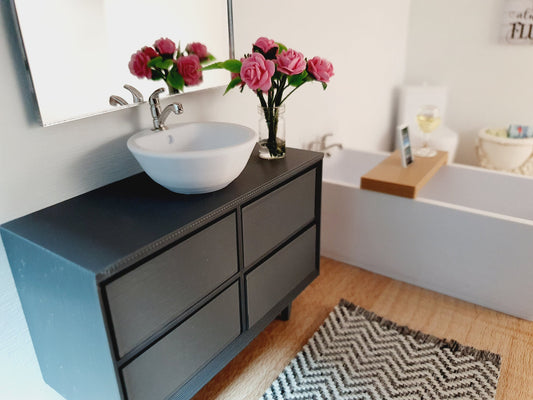 Dolls House Modern Bathroom Vanity Unit with a Round or Square Sink, Choice of Colours 1:12th Scale, Miniature Sink