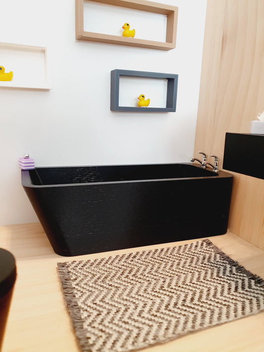Dolls House Modern Black Bath with chrome taps, 1:12th Scale, Miniature bath