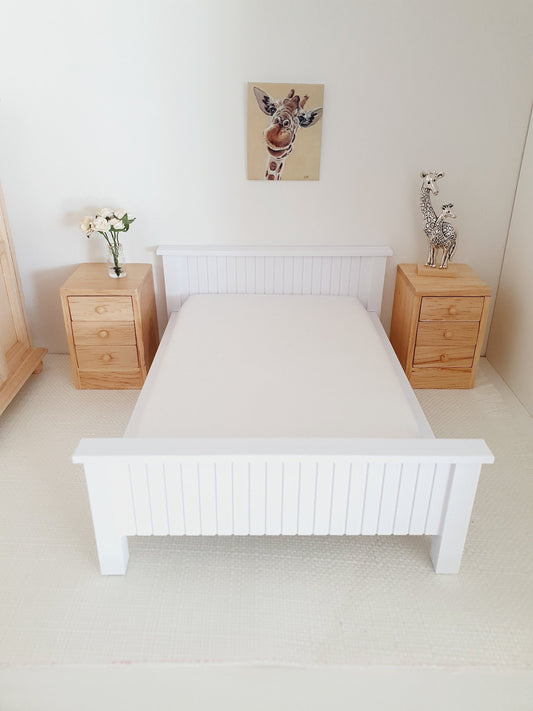 Dolls House Double Bed, Choice of Colours, 1:12th Scale, Miniature Bed with White Mattress (BRDB)
