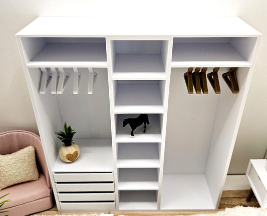 Dolls House Open Wardrobe Storage Unit – Modern Bedroom Organisation, 12th scale, inch scale Miniature Furniture