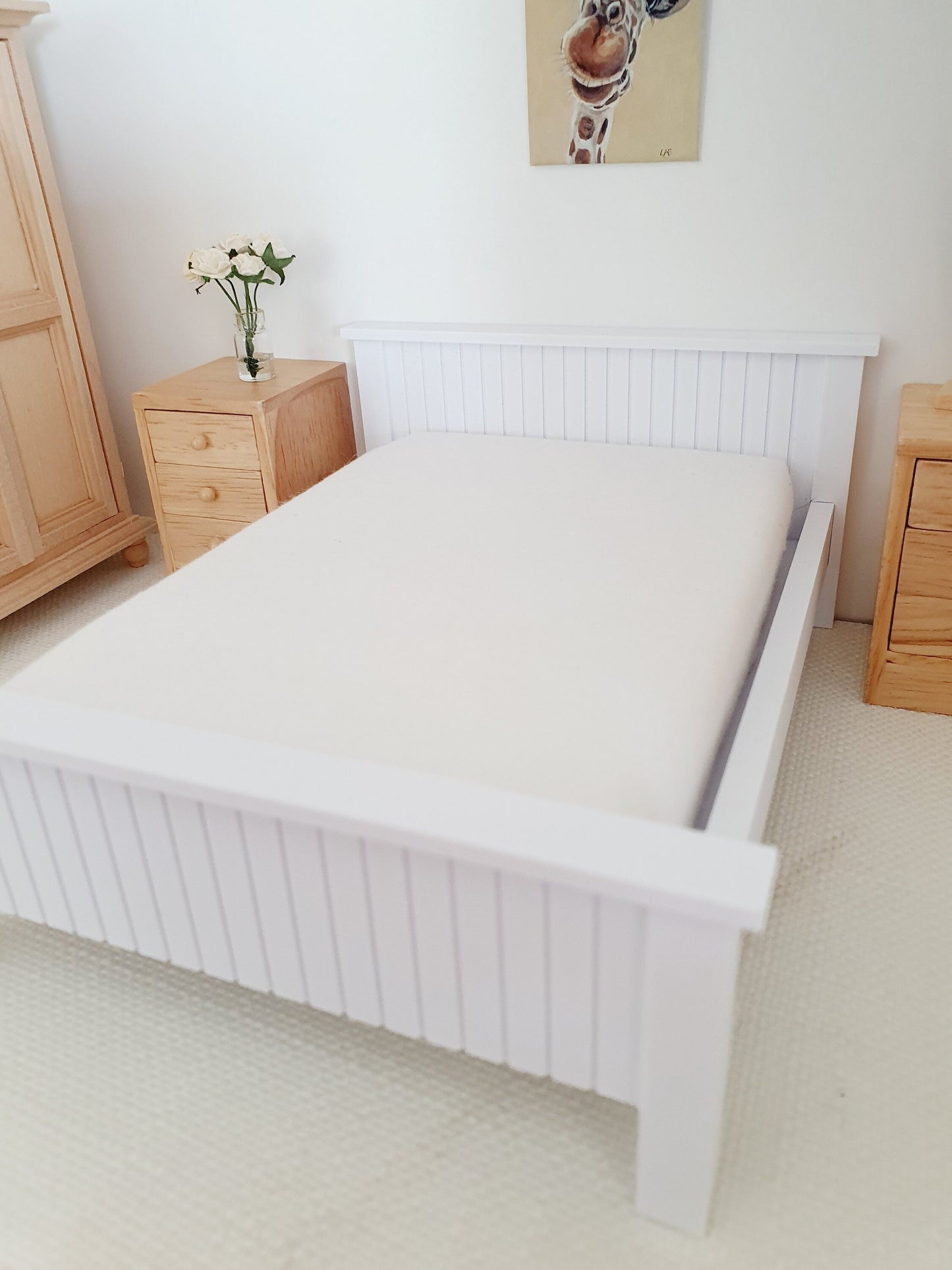 Dolls House Double Bed, Choice of Colours, 1:12th Scale, Miniature Bed with White Mattress (BRDB)