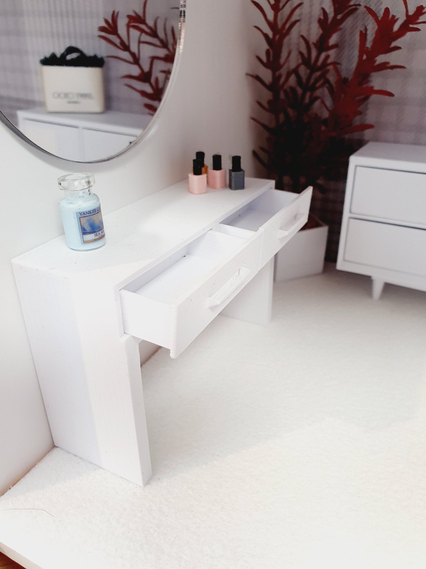 Dolls House Modern Dressing Table/ Console Table with 2x Opening Drawers, 12th Scale, Miniature, Choice of Colours (VA-DT)
