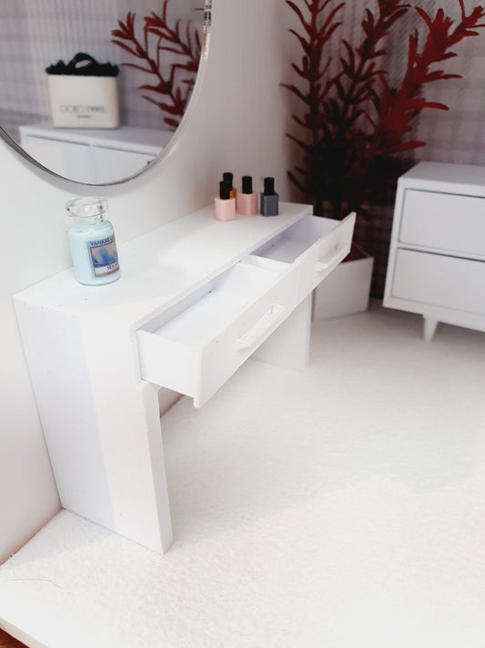 Dolls House Modern Dressing Table/ Console Table with 2x Opening Drawers, 12th Scale, Miniature, Choice of Colours (VA-DT)