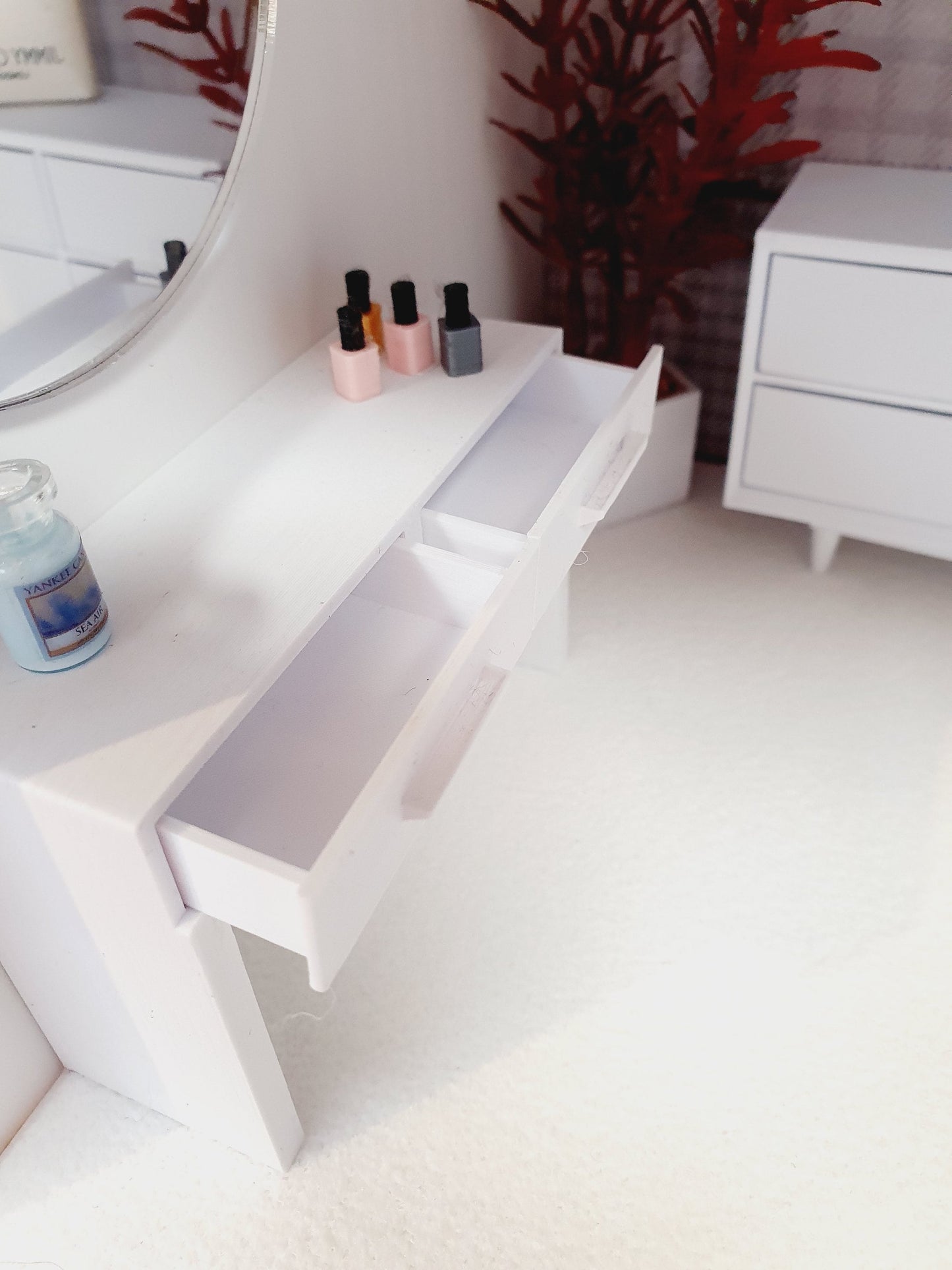Dolls House Modern Dressing Table/ Console Table with 2x Opening Drawers, 12th Scale, Miniature, Choice of Colours (VA-DT)