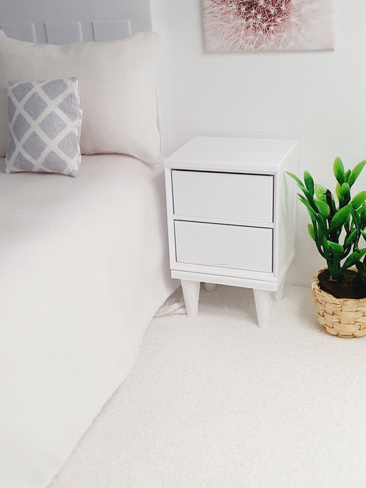 Dolls House Modern Bedside Table with 2 Drawers, 1:12th Scale, Miniature Side Table