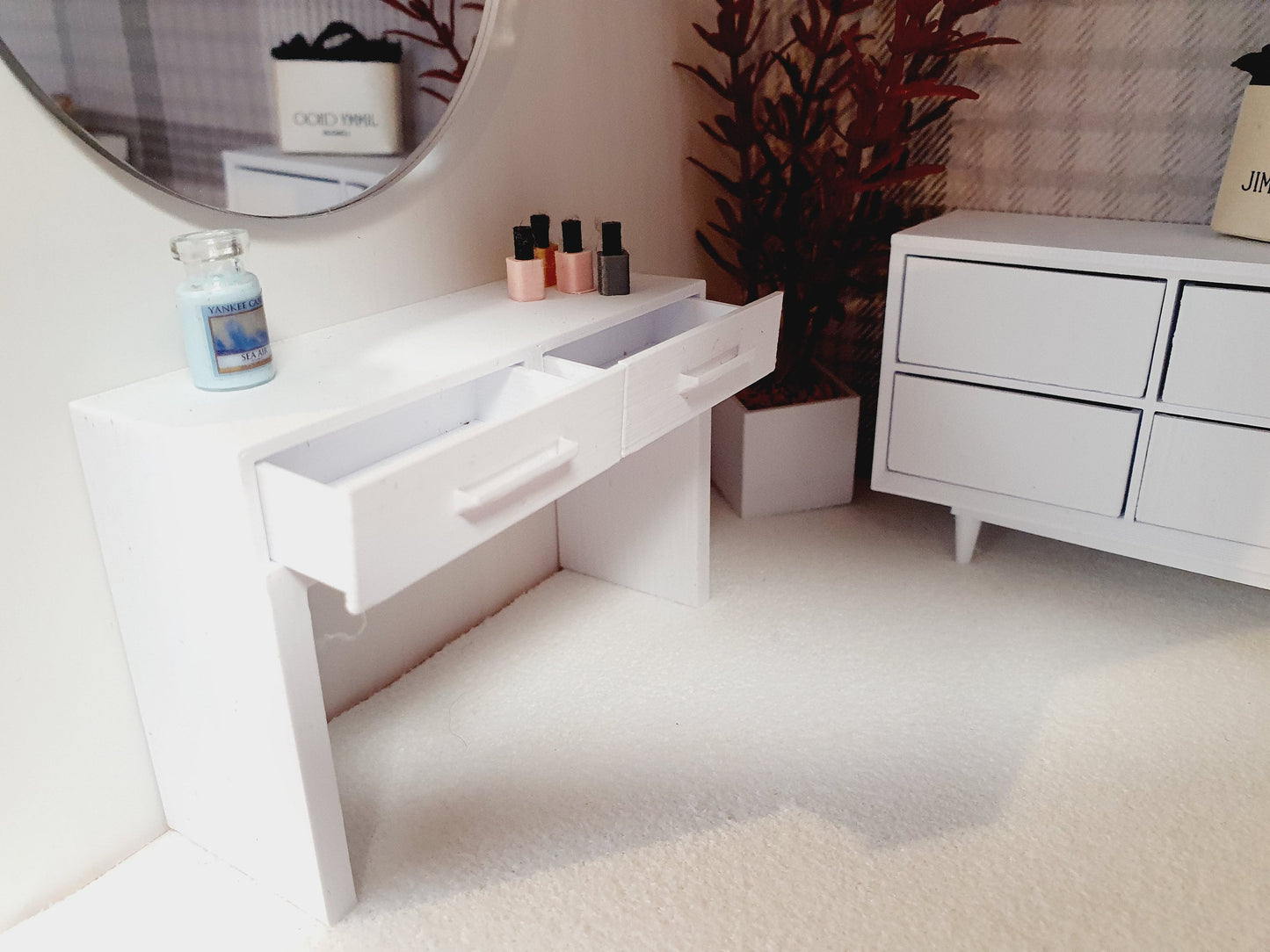 Dolls House Modern Dressing Table/ Console Table with 2x Opening Drawers, 12th Scale, Miniature, Choice of Colours (VA-DT)
