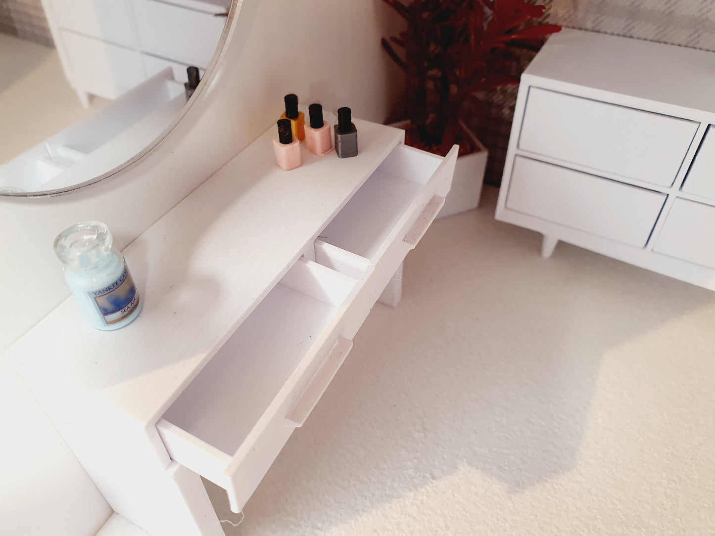 Dolls House Modern Dressing Table/ Console Table with 2x Opening Drawers, 12th Scale, Miniature, Choice of Colours (VA-DT)