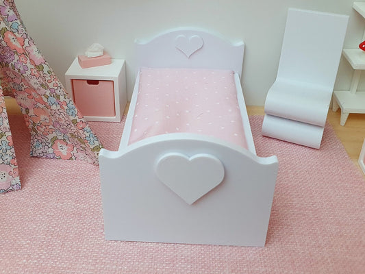 Dolls House Heart Junior Bed, Modern Doll House Furniture. 1:12th Scale, Miniature Bed