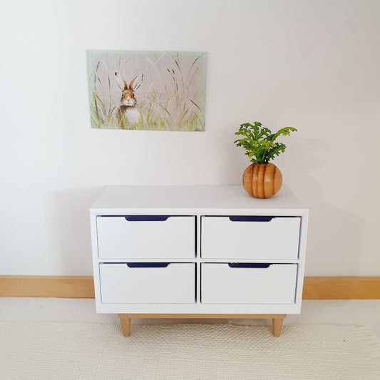 Dolls House Modern Sideboard with 4 opening drawers, Choice of Colours 1:12th Scale, Miniature chest of drawers (UN-5-D2-L1)
