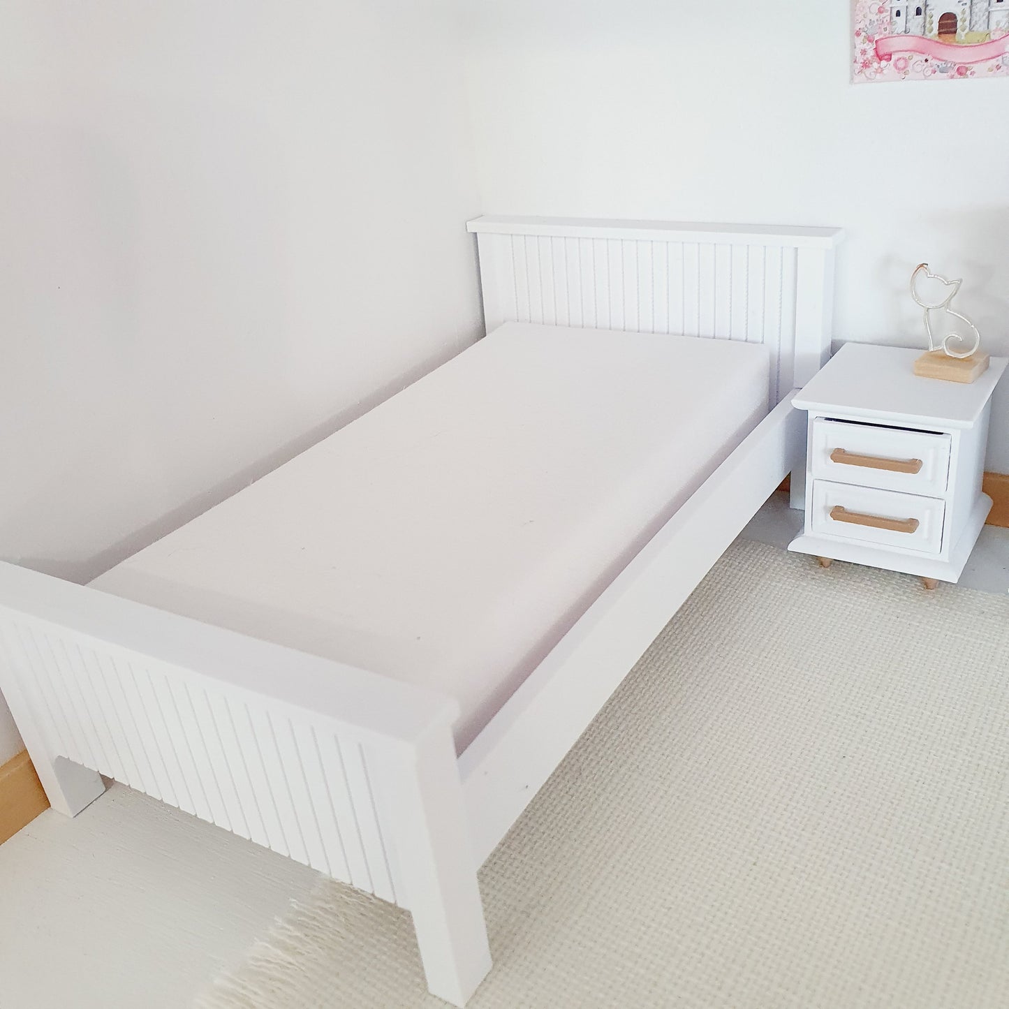 Dolls House Single Bed, Modern Doll House Furniture. 1:12th Scale, Miniature Bed, Choice of Colours (BRSB)