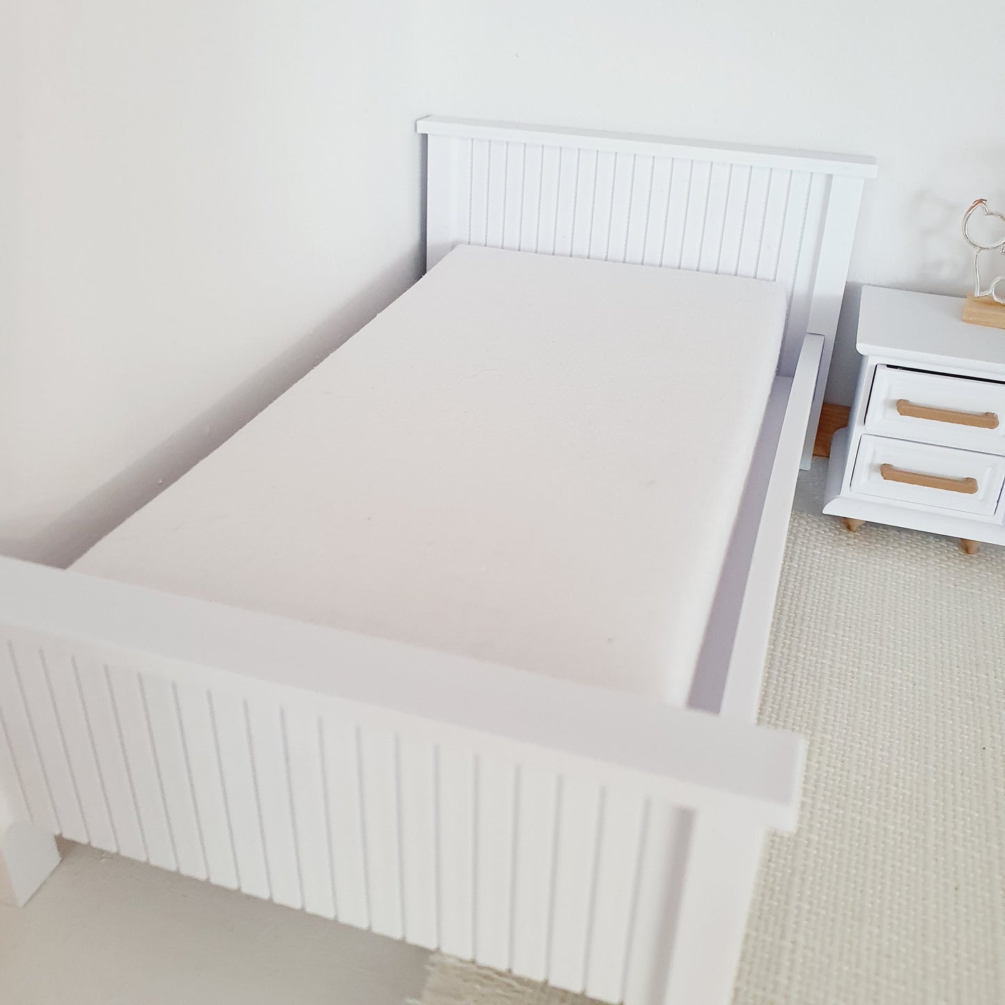 Dolls House Single Bed, Modern Doll House Furniture. 1:12th Scale, Miniature Bed, Choice of Colours (BRSB)