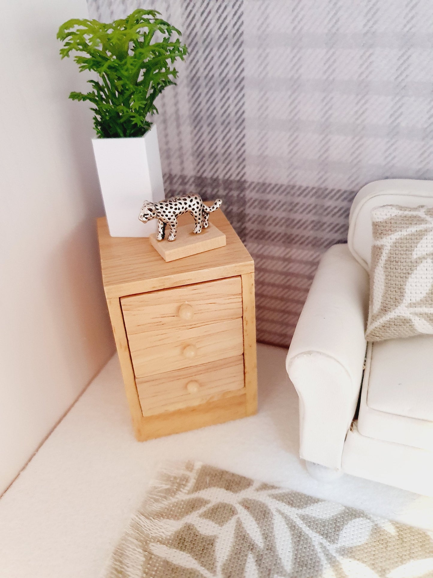 Dolls House Modern Wooden Bedside or Lounge Drawers with 3x Opening Drawers, 1:12th Scale, Miniature