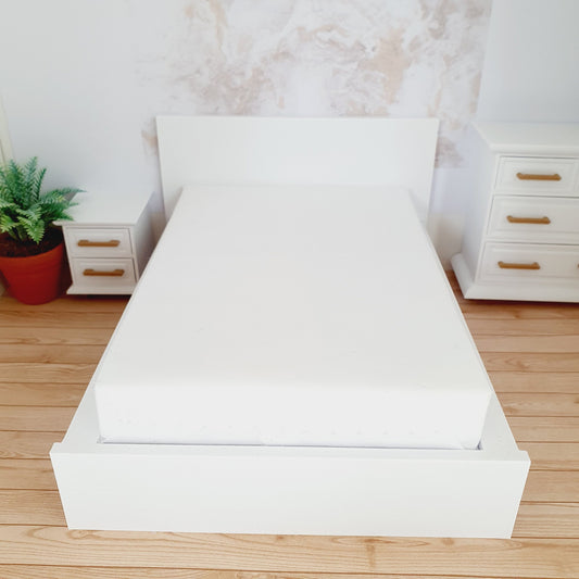 Dolls House Double Bed, Choice of Colours, 1:12th Scale, Miniature Bed with White Mattress