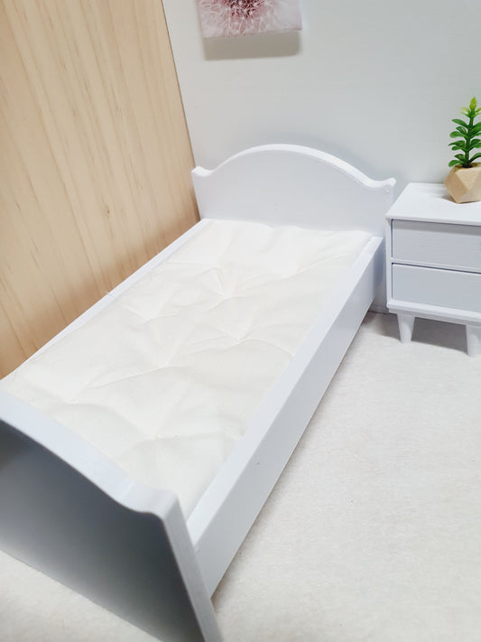 Dolls House Single Bed, Modern Doll House Furniture. 1:12th Scale, Miniature Bed, Choice of Colours (BRSCB)