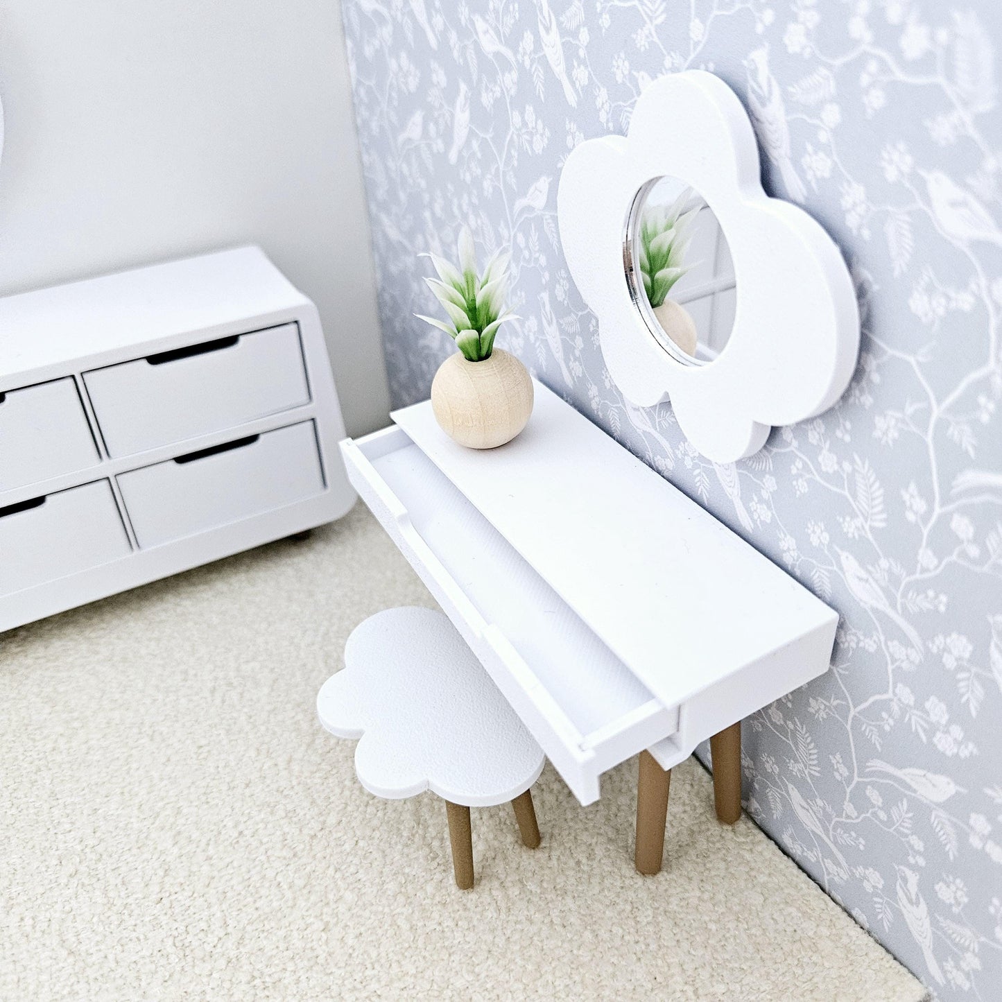 Miniature Dolls House Child's Dressing Table Set, Dollhouse Furniture, Dolls House Miniatures, Dollhouse Accessories, 12th Scale