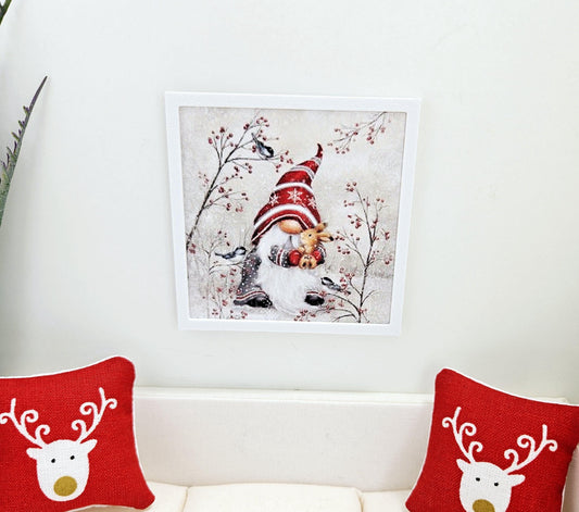 Dolls House Modern Framed Wall Art, Christmas Gonk print, 12th scale, miniature wall picture for any room