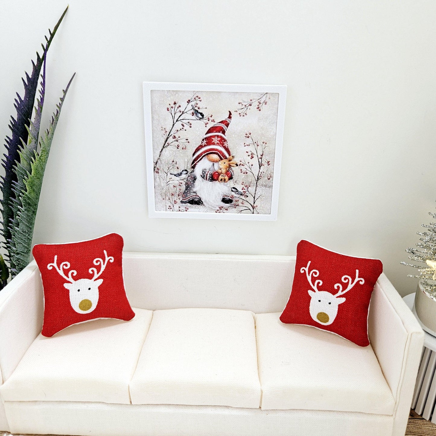Dolls House Modern Framed Wall Art, Christmas Gonk print, 12th scale, miniature wall picture for any room