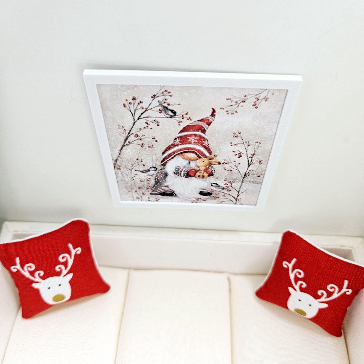 Dolls House Modern Framed Wall Art, Christmas Gonk print, 12th scale, miniature wall picture for any room