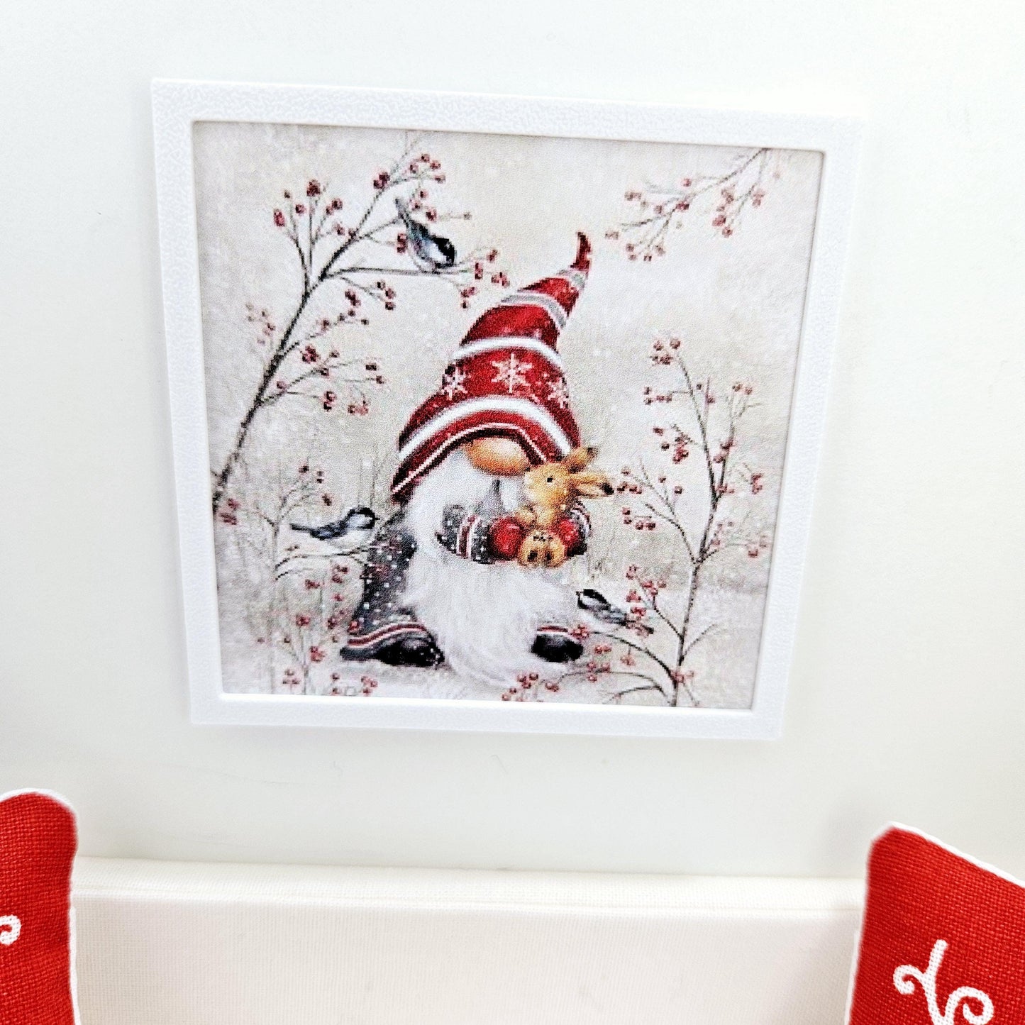 Dolls House Modern Framed Wall Art, Christmas Gonk print, 12th scale, miniature wall picture for any room
