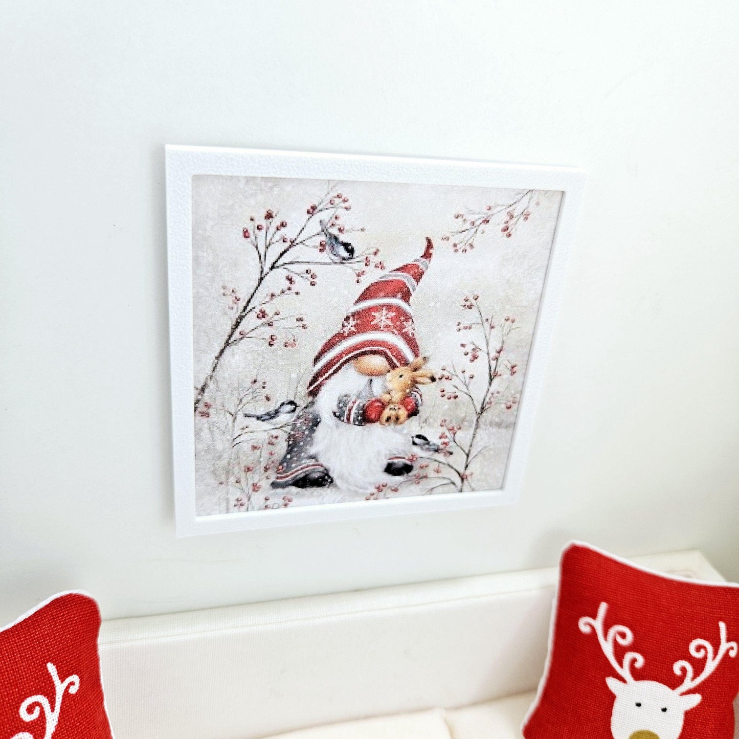 Dolls House Modern Framed Wall Art, Christmas Gonk print, 12th scale, miniature wall picture for any room