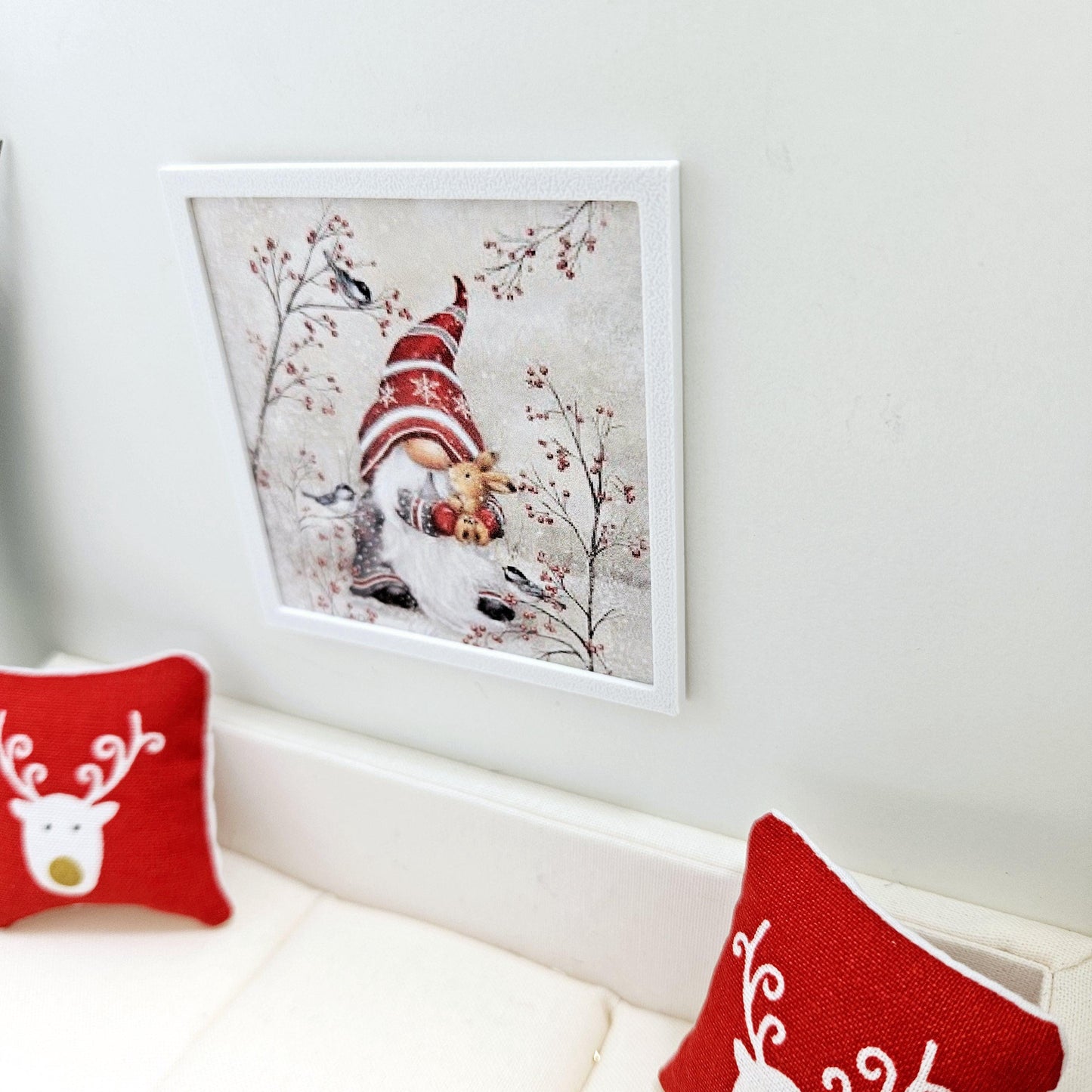 Dolls House Modern Framed Wall Art, Christmas Gonk print, 12th scale, miniature wall picture for any room