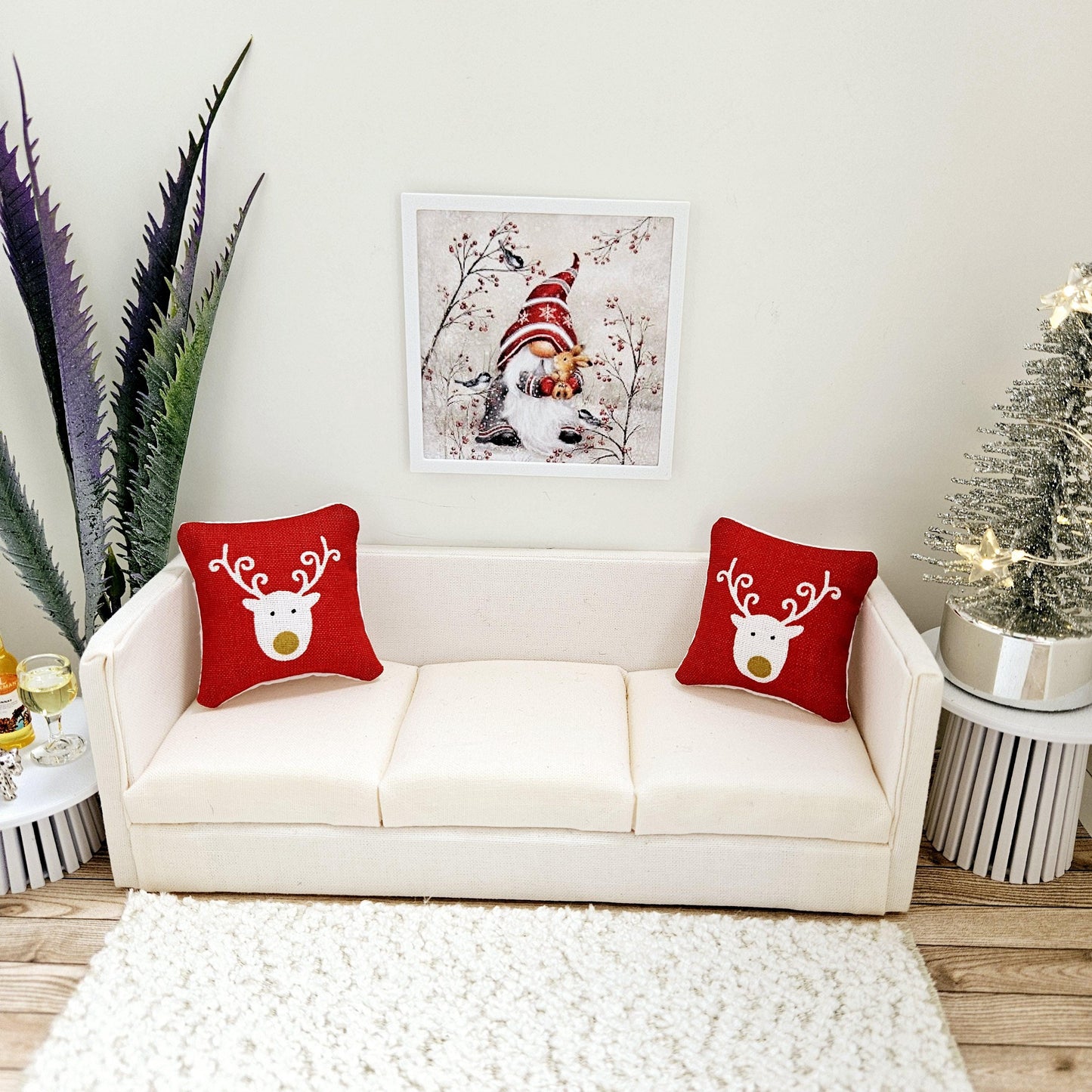 Dolls House Modern Framed Wall Art, Christmas Gonk print, 12th scale, miniature wall picture for any room