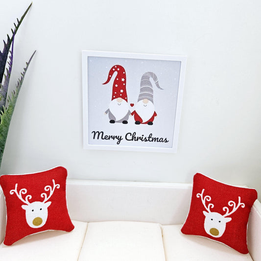 Dolls House Modern Framed Wall Art, Christmas Gonks print, 12th scale, miniature wall picture for any room