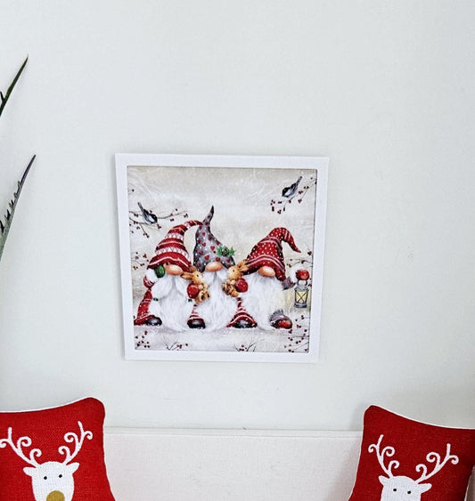 Dolls House Modern Framed Wall Art, Christmas Gonks print, 12th scale, miniature wall picture for any room